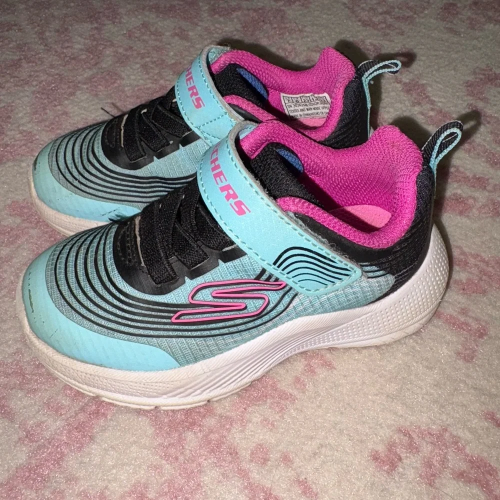 Skechers Microspec Advance Sneakers Aqua & Pink Toddler Girl size 7